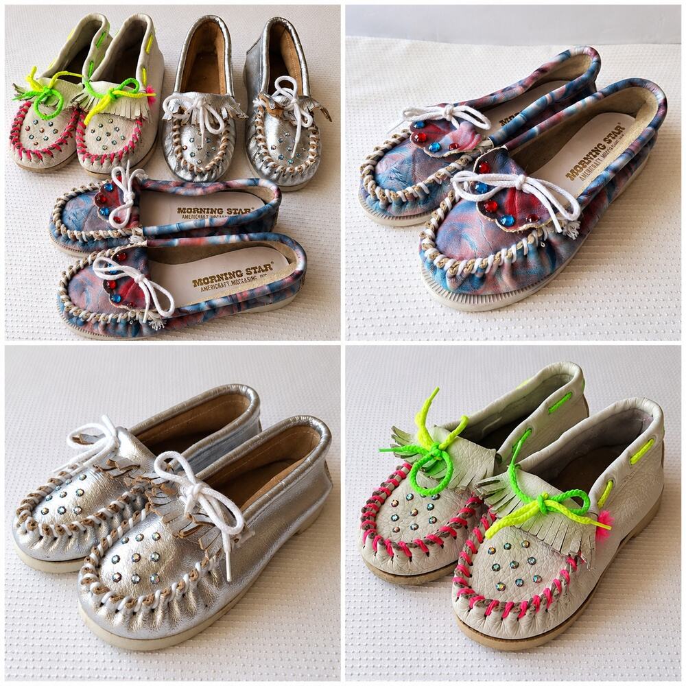 Lot of 3 Vtg Morning Star Kids Leather Moccasins Shoes Bundle Size 11 12 13 Read